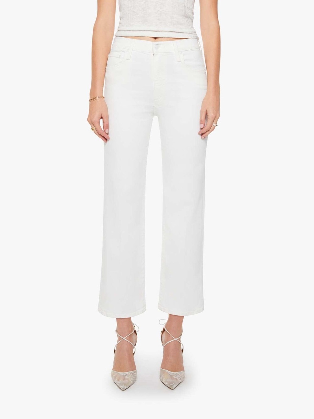 MOTHER The Rambler Zip Ankle High-Rise Straight Leg Jeans in White 27